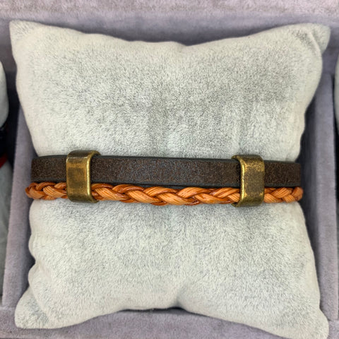 Orange Brown Leather Bracelet