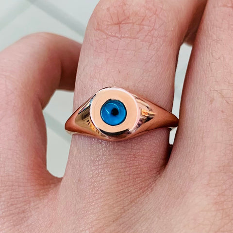 Rose Blue Evil Eye Sterling Silver Ring