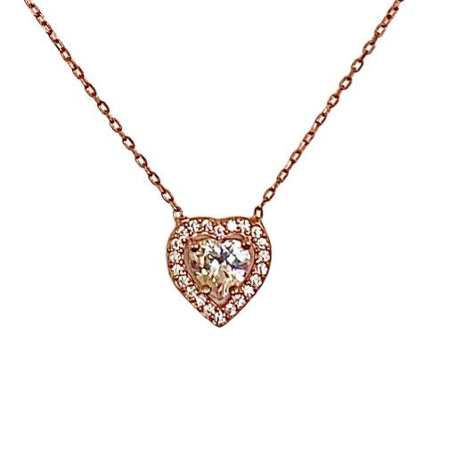 Heart Shape Sterling Silver Necklace with Crystals