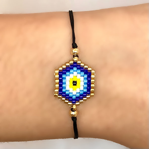 Mini Evil Eye Bracelet Miyuki ( Rice ) Beads Bracelet Boho Bangle