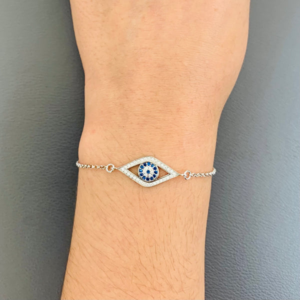Stylish Turkish Blue Evil Eye Sterling Silver Bracelet