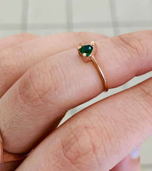 Green Stone Rose Gold Plated Sterling Silver Pinky Finger Ring