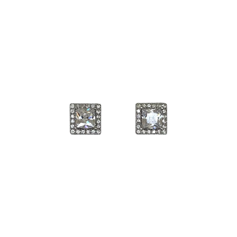 Square Frame Sterling Silver Stud Earrings
