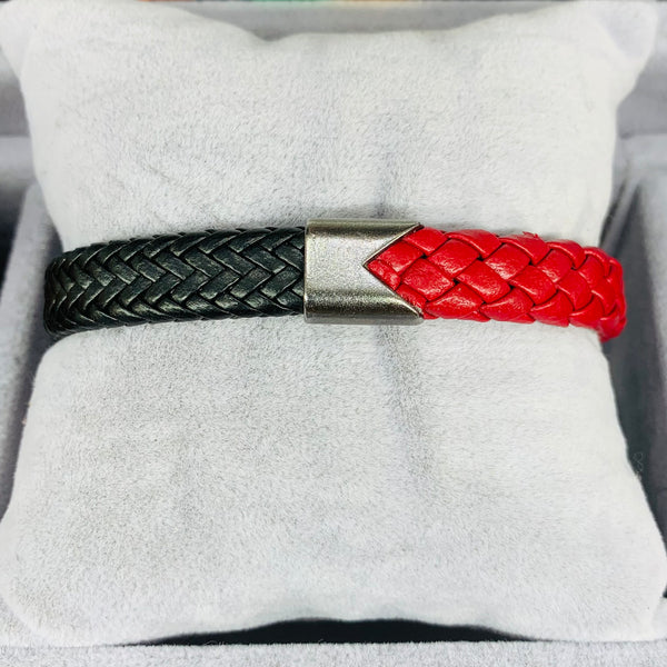 Half and Half Black&Red Men Leather Bracelet