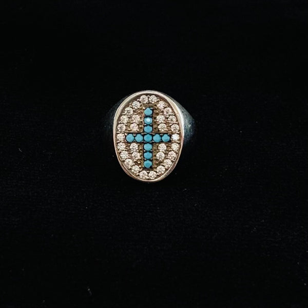 Turquoise Cross Sterling Silver Ring