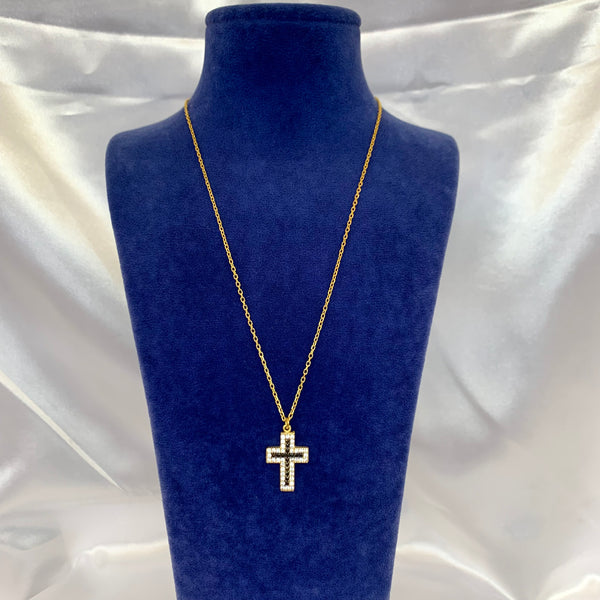 Black Crystal 925 Sterling Silver Cross Necklace