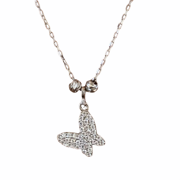 Mini Butterfly Sterling Silver Necklace with Ball Chain