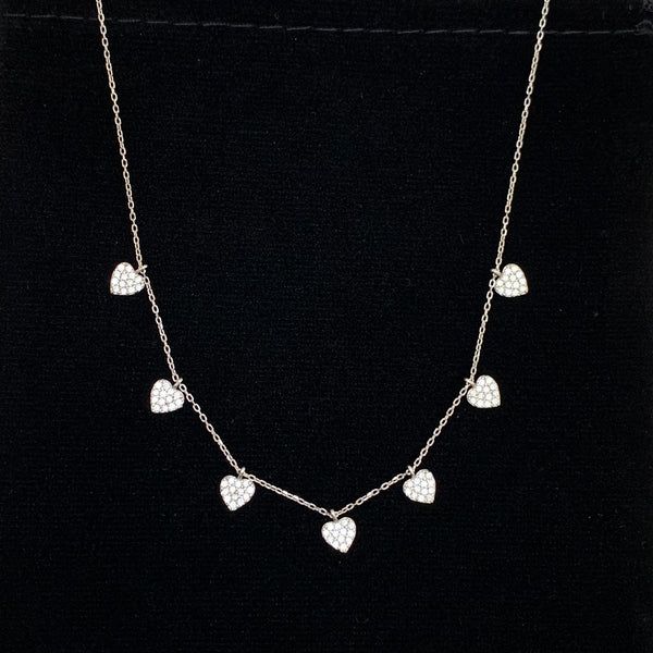 Multiple Heart White Crystal Sterling Silver Necklace