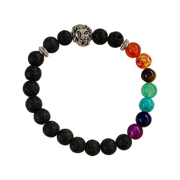 Volcanic Lava Stone with Seven Chakra Beaded Crystal Men Women Natural Gemstone Stretchable Beaded Bracelet