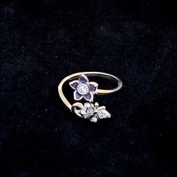 Butterfly Flower Sterling Silver Ring Adjustable