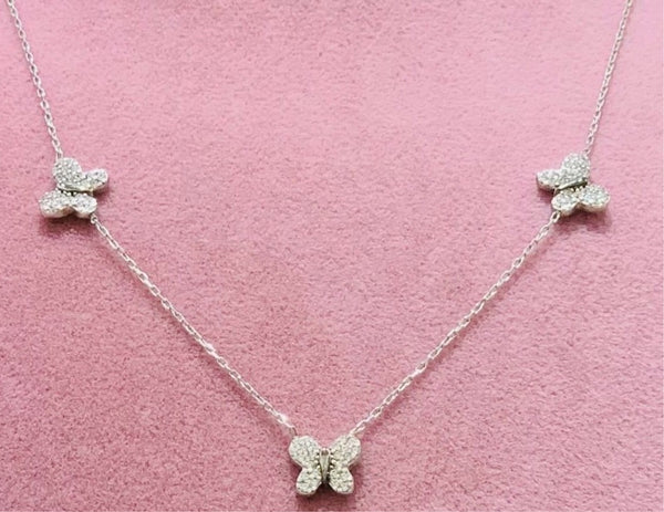 Triple Butterfly Sterling Silver Necklace