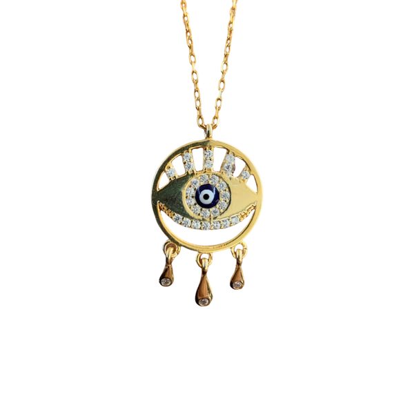 Dainty Crystal Eye Shape Evil Eye Silver Necklace Enamel