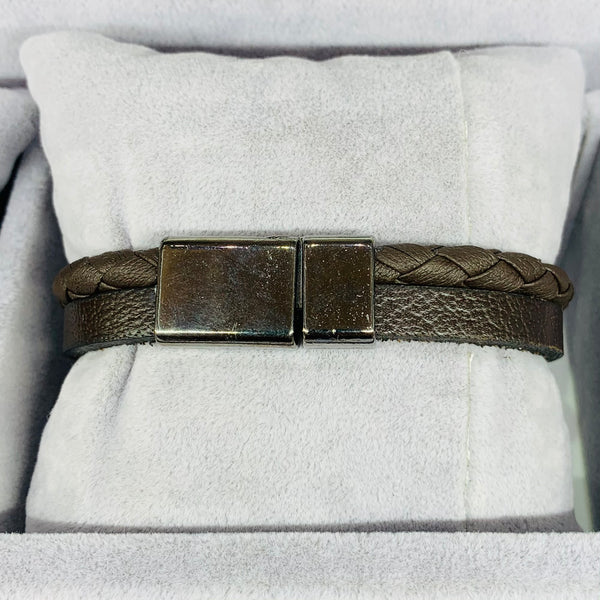 Metallic Brown Leather Men Bracelet