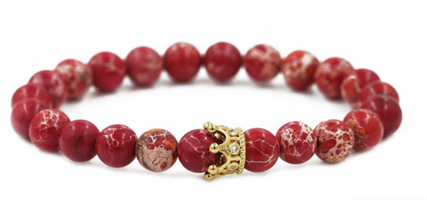 Red Sea Sediment Jasper with Crown Crystal Men Women Natural Gemstone Beaded Bracelet