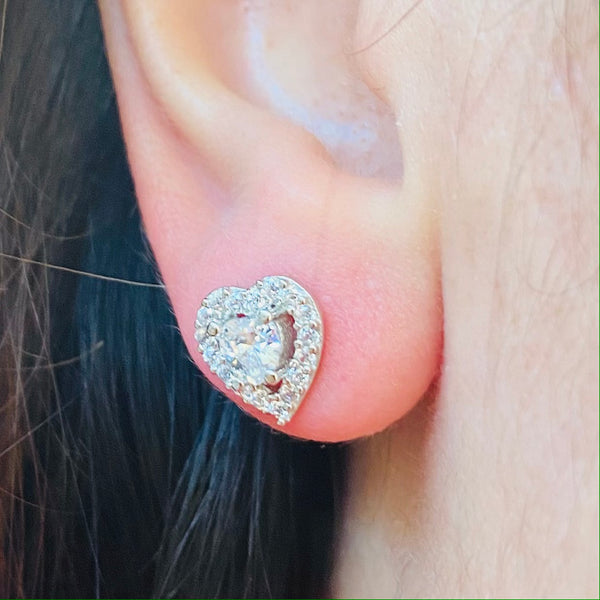Heart Shape Stud Earrings with Crystals