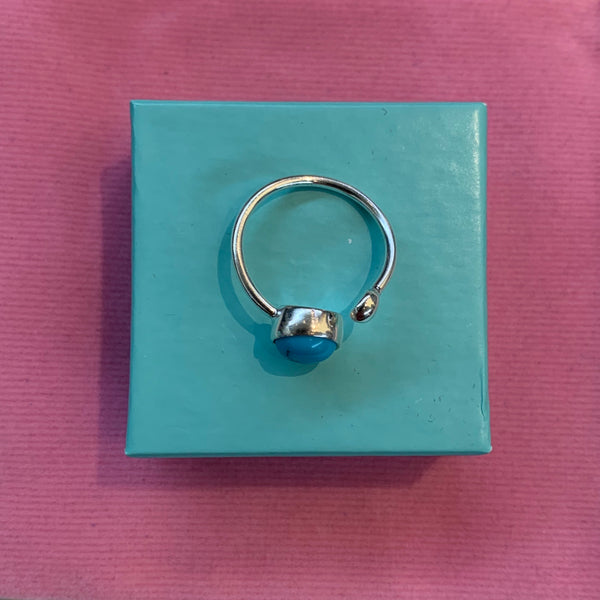 Gemstone Turquoise Tiger Eye Ring Sterling Silver Adjustable