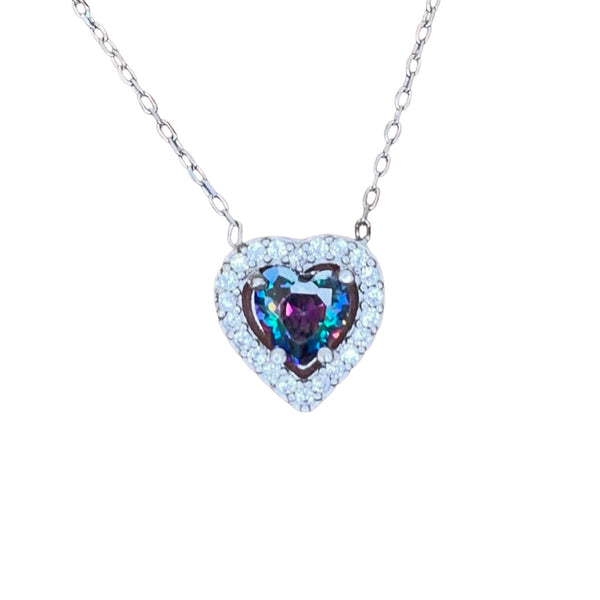 Heart Shape Sterling Silver Necklace with Crystals
