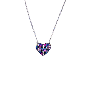 Multicolor Crystal Heart Necklace Sterling Silver