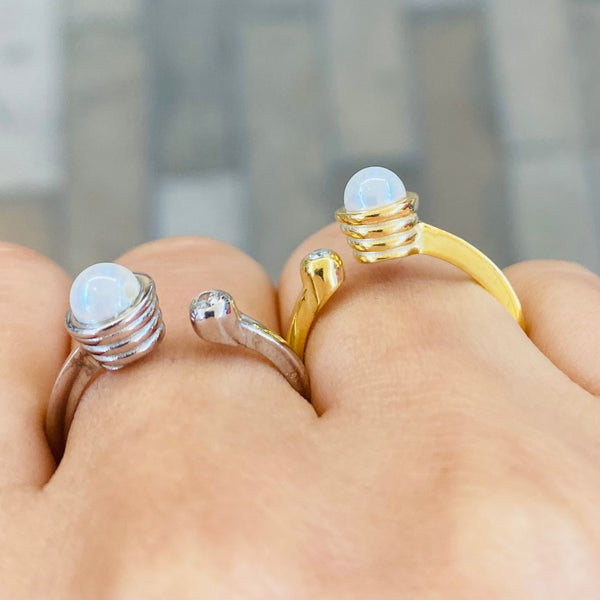 Pearl Dainty Adjustable Silver Ring