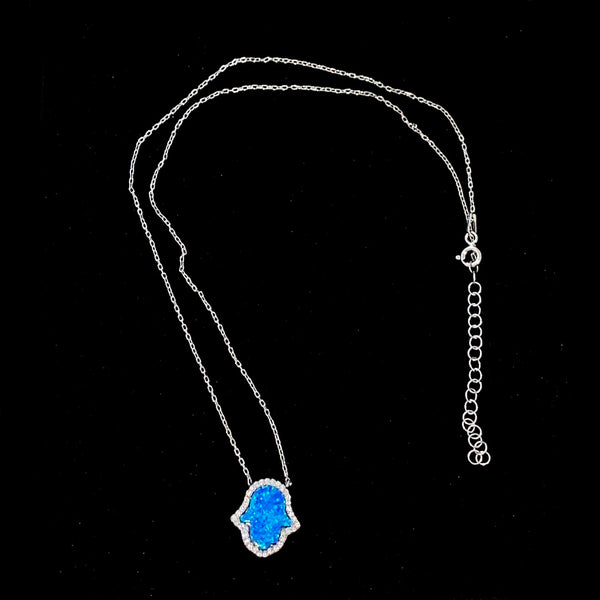 Opal Hamsa Sterling Silver Necklace