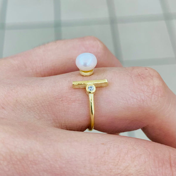 Tiny Pearl Gold Plated Sterling Silver Ring