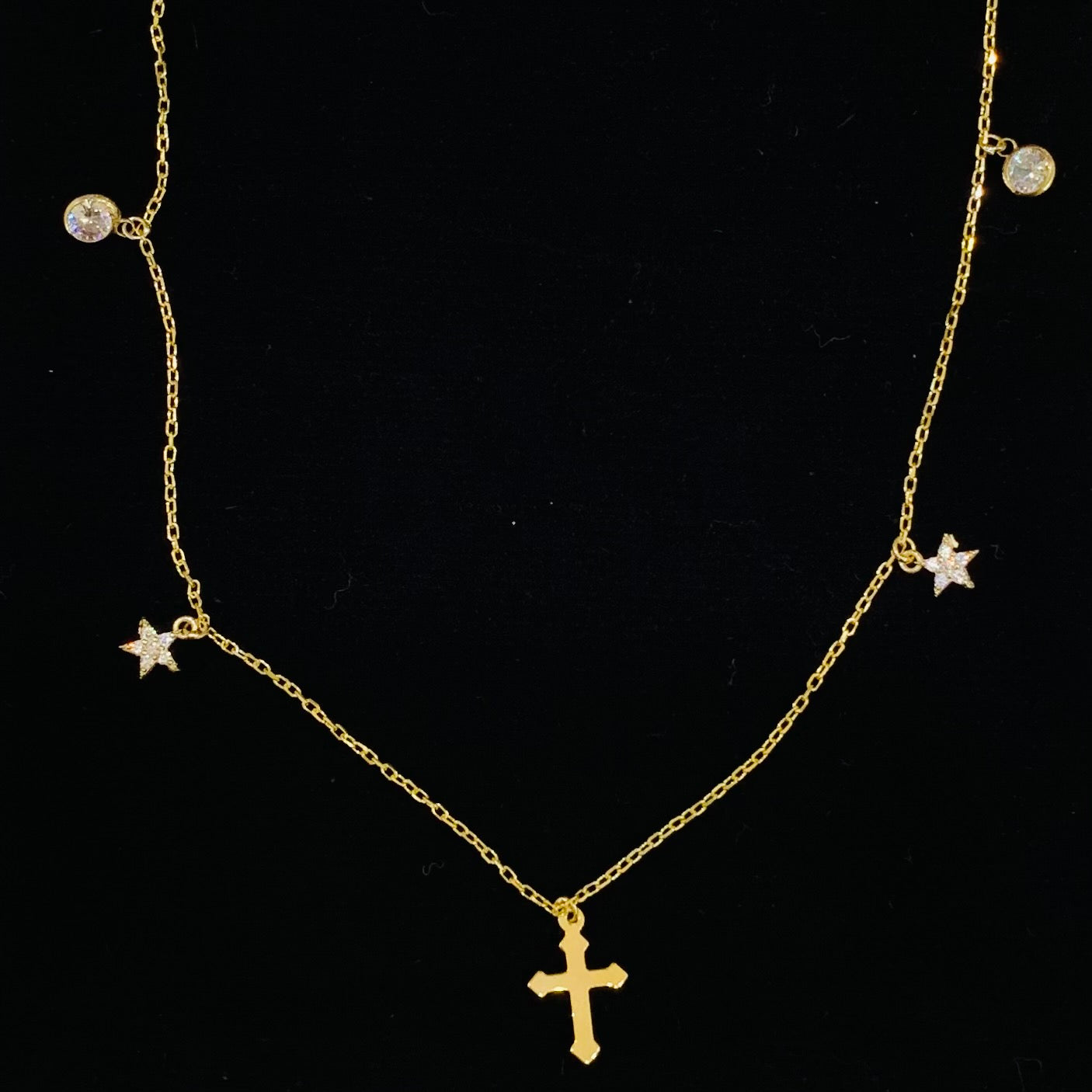 Star and Cross Charm Sterling Silver Necklace