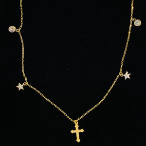 Star and Cross Charm Sterling Silver Necklace