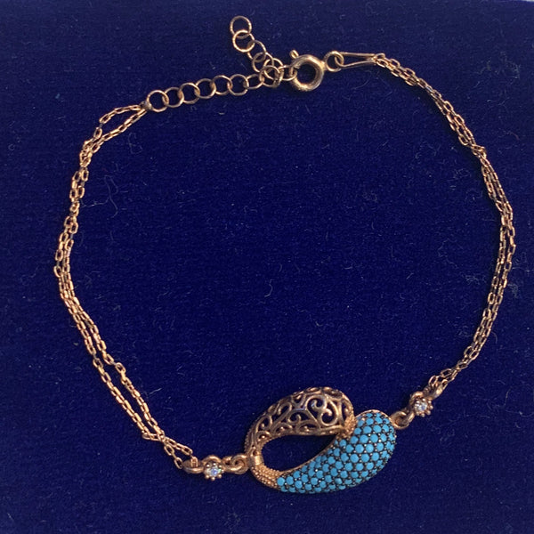 Handmade Turquoise Sterling Silver Rose Gold Color Bracelet